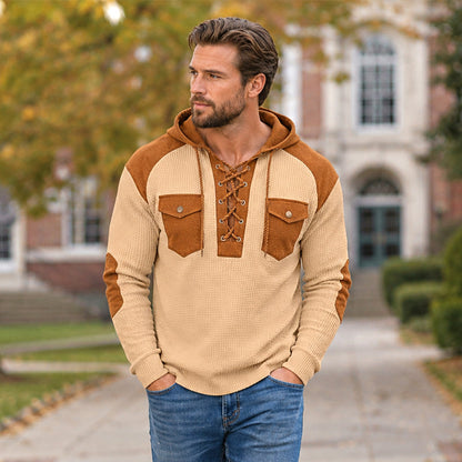 Men's Casual Waffle Knit Hooded Sweatshirt