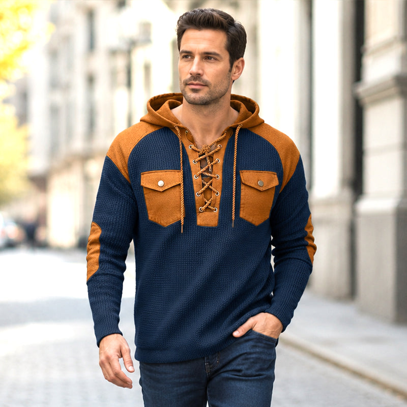 Men's Casual Waffle Knit Hooded Sweatshirt