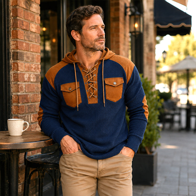 Men's Casual Waffle Knit Hooded Sweatshirt
