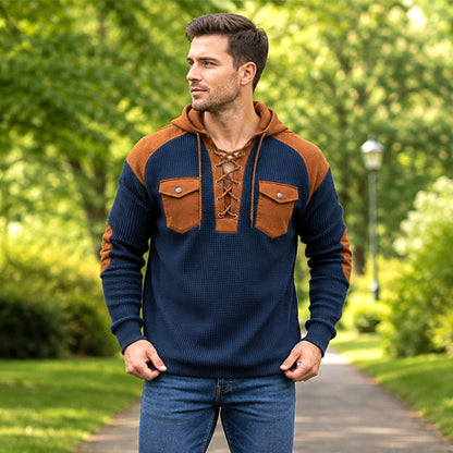Men's Casual Waffle Knit Hooded Sweatshirt