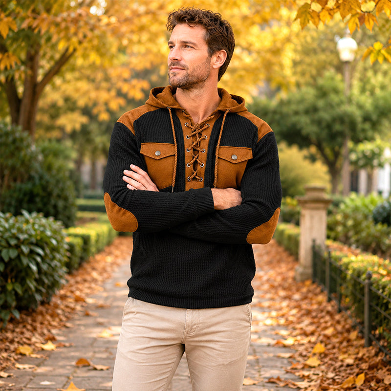 Men's Casual Waffle Knit Hooded Sweatshirt