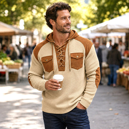 Men's Casual Waffle Knit Hooded Sweatshirt