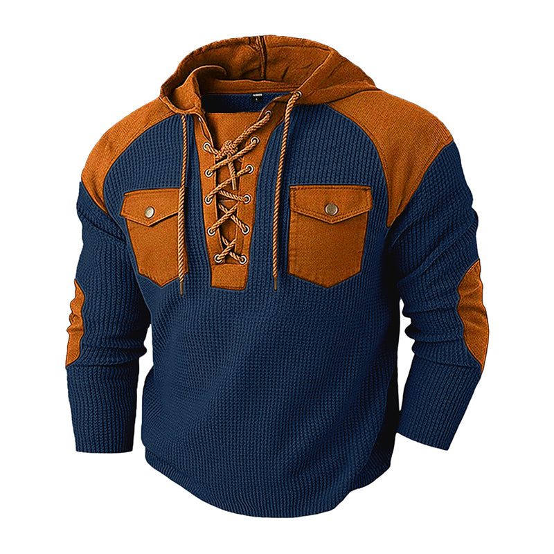 Men's Casual Waffle Knit Hooded Sweatshirt