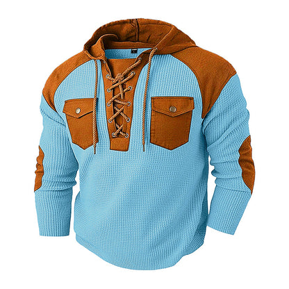 Men's Casual Waffle Knit Hooded Sweatshirt