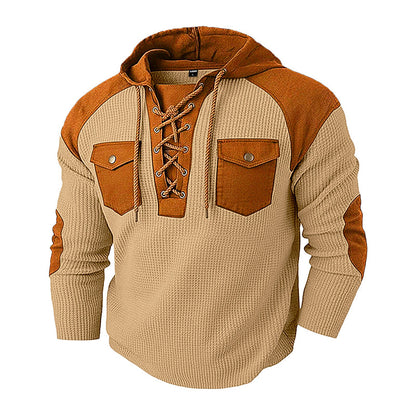 Men's Casual Waffle Knit Hooded Sweatshirt
