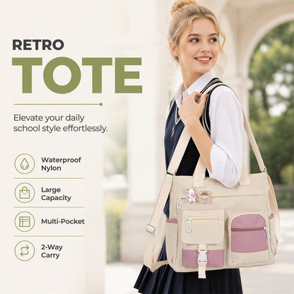 Large Capacity Multi-Pocket Canvas Tote Bag