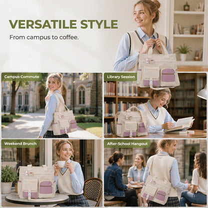 Large Capacity Multi-Pocket Canvas Tote Bag