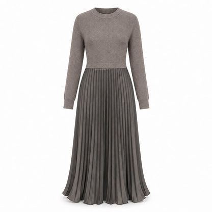 Women's Round Neck Pleated Maxi Dress
