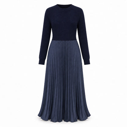 Women's Round Neck Pleated Maxi Dress