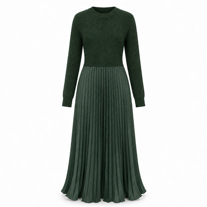 Women's Round Neck Pleated Maxi Dress