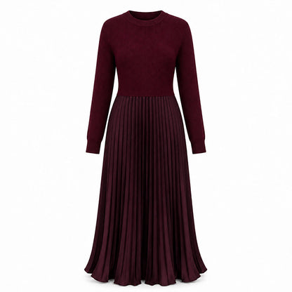 Women's Round Neck Pleated Maxi Dress