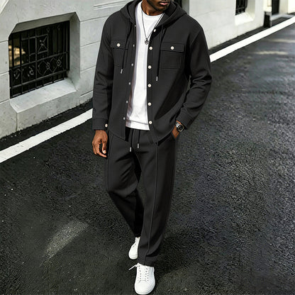 Men's Casual Waffle Hooded Jacket & Pants Set