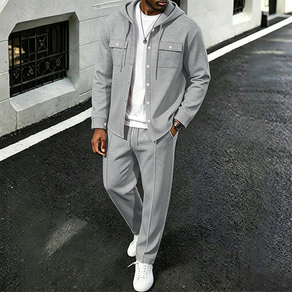 Men's Casual Waffle Hooded Jacket & Pants Set