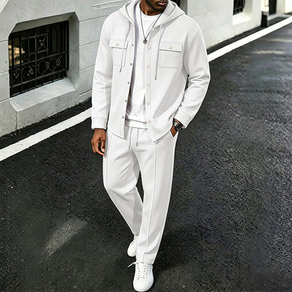 Men's Casual Waffle Hooded Jacket & Pants Set