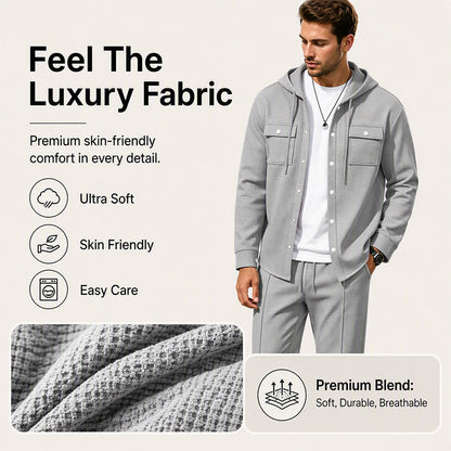 Men's Casual Waffle Hooded Jacket & Pants Set