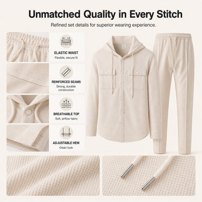 Men's Casual Waffle Hooded Jacket & Pants Set