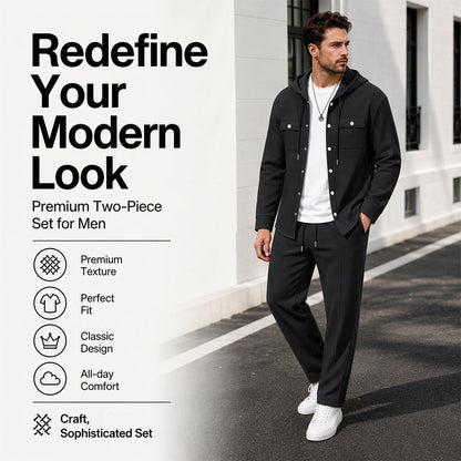 Men's Casual Waffle Hooded Jacket & Pants Set