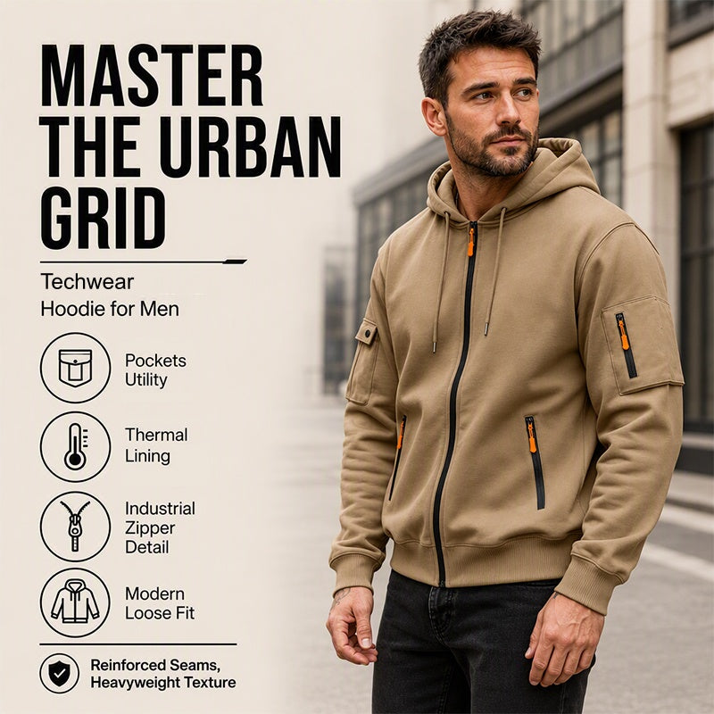 Men's Full-Zip Hooded Cargo Jacket