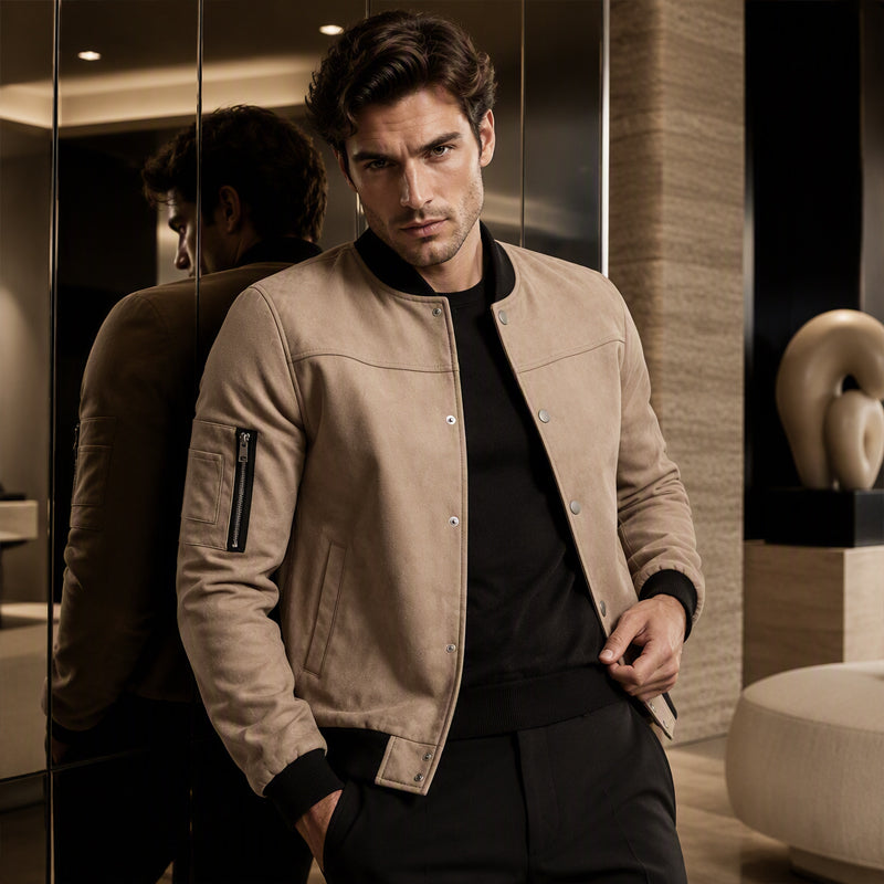 Men's Faux Suede Bomber Jacket