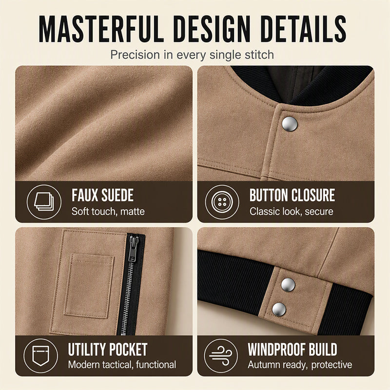 Men's Faux Suede Bomber Jacket