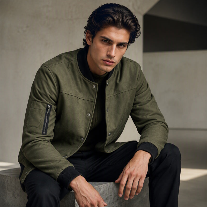 Men's Faux Suede Bomber Jacket