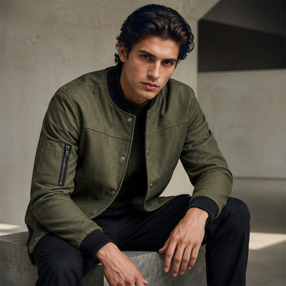 Men's Faux Suede Bomber Jacket