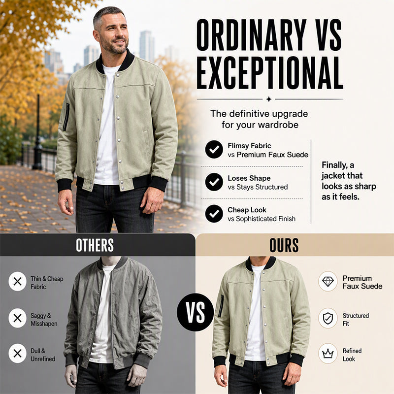 Men's Faux Suede Bomber Jacket