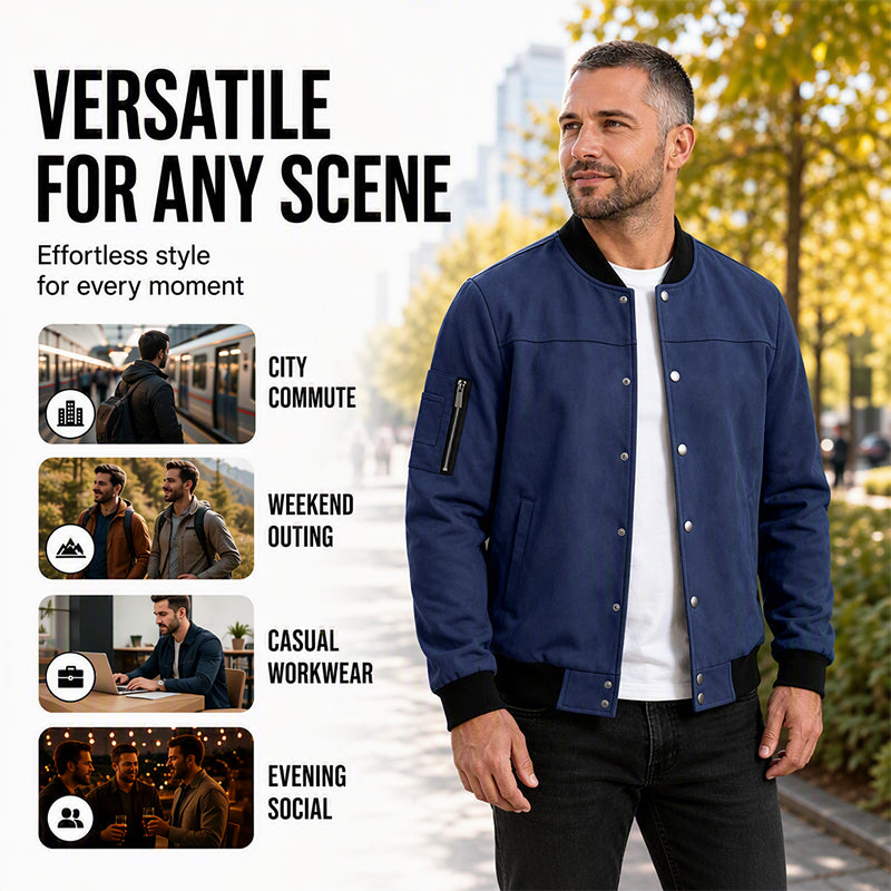Men's Faux Suede Bomber Jacket