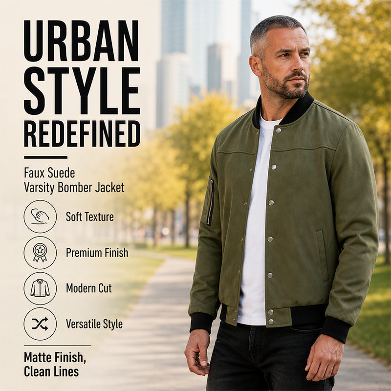 Men's Faux Suede Bomber Jacket