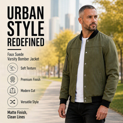 Men's Faux Suede Bomber Jacket