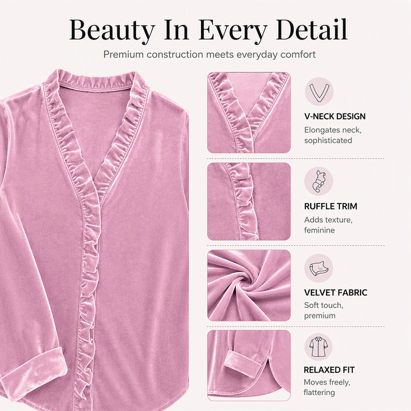 Women's Solid Color Ruffle Neck Blouse