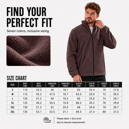 Men's Stand Collar Zip-Up Warm Jacket