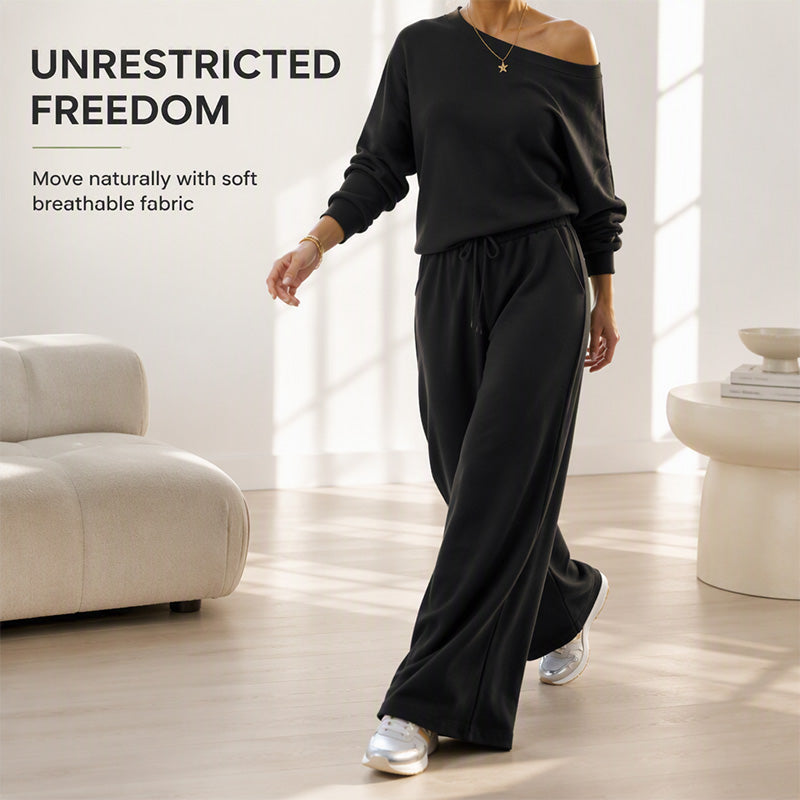 Women's Off-Shoulder Top & Wide-Leg Pants Set