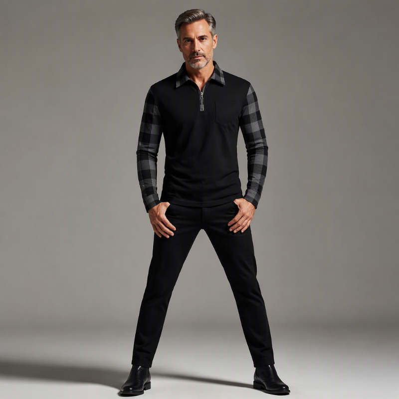 Men's Casual Long Sleeve Half-Zip Shirt