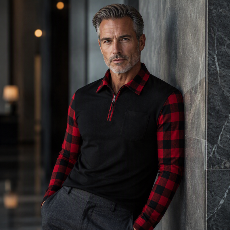 Men's Casual Long Sleeve Half-Zip Shirt