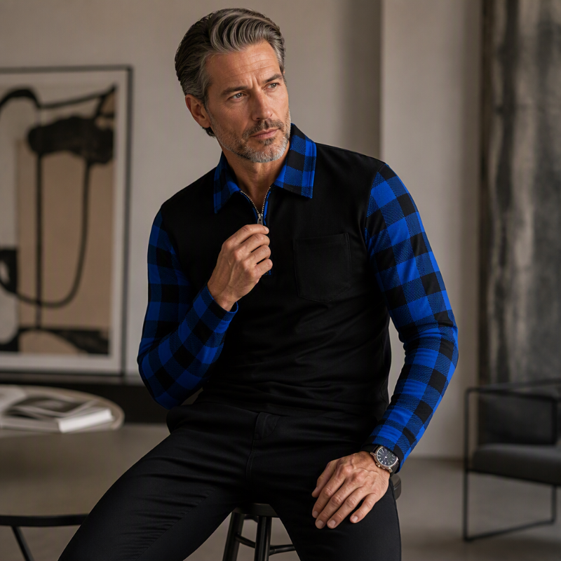 Men's Casual Long Sleeve Half-Zip Shirt