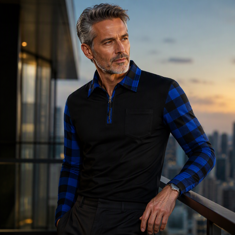 Men's Casual Long Sleeve Half-Zip Shirt