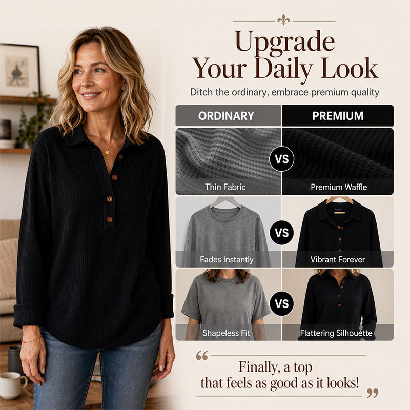 Women's Waffle Knit Long Sleeve Henley Top