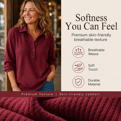 Women's Waffle Knit Long Sleeve Henley Top