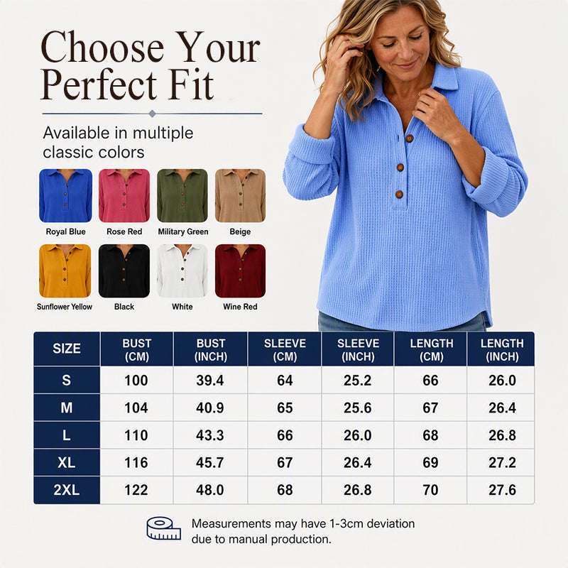 Women's Waffle Knit Long Sleeve Henley Top