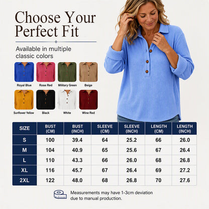 Women's Waffle Knit Long Sleeve Henley Top