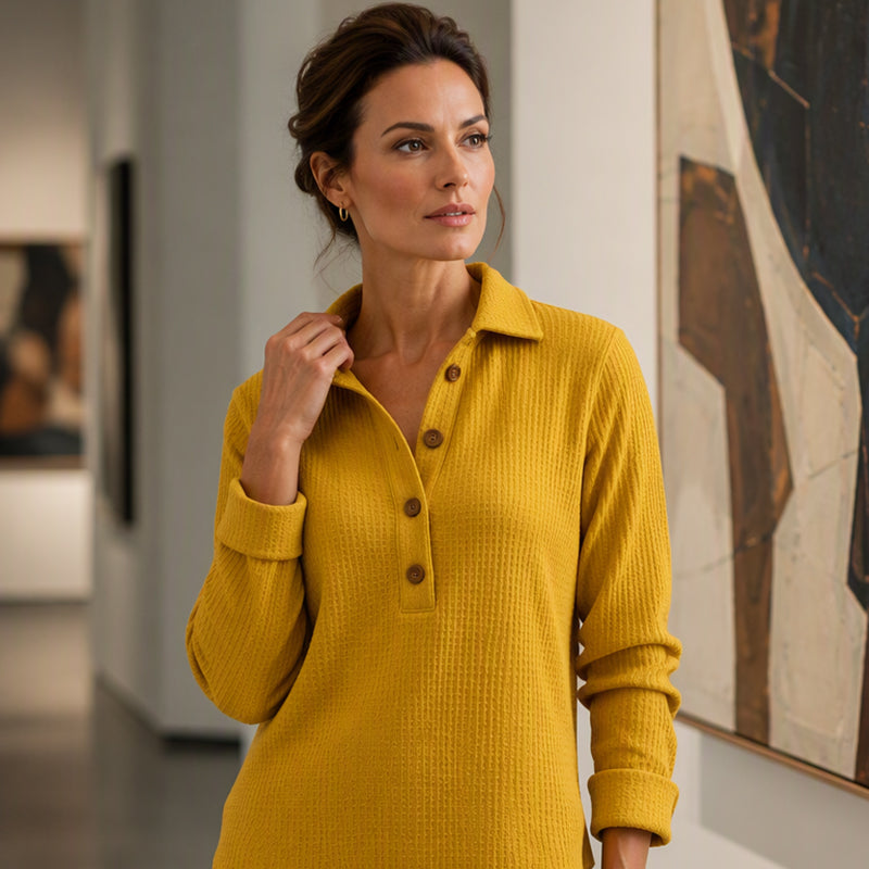Women's Waffle Knit Long Sleeve Henley Top
