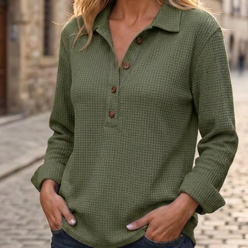 Women's Waffle Knit Long Sleeve Henley Top