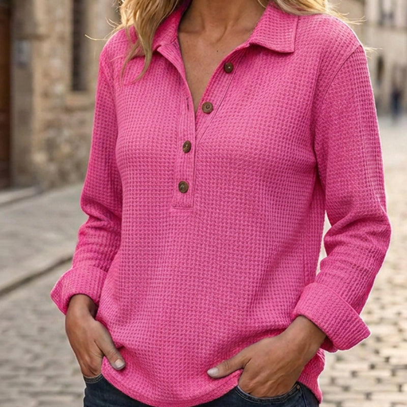 Women's Waffle Knit Long Sleeve Henley Top