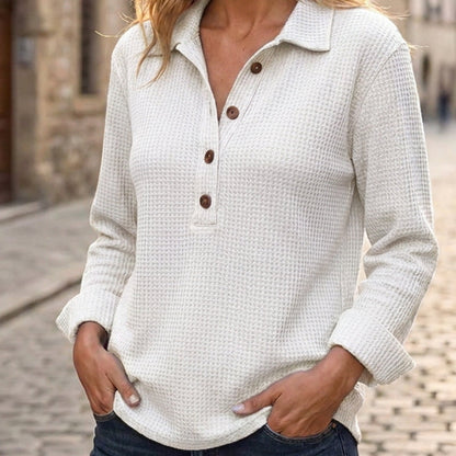 Women's Waffle Knit Long Sleeve Henley Top