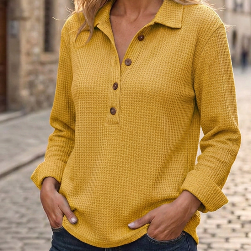 Women's Waffle Knit Long Sleeve Henley Top