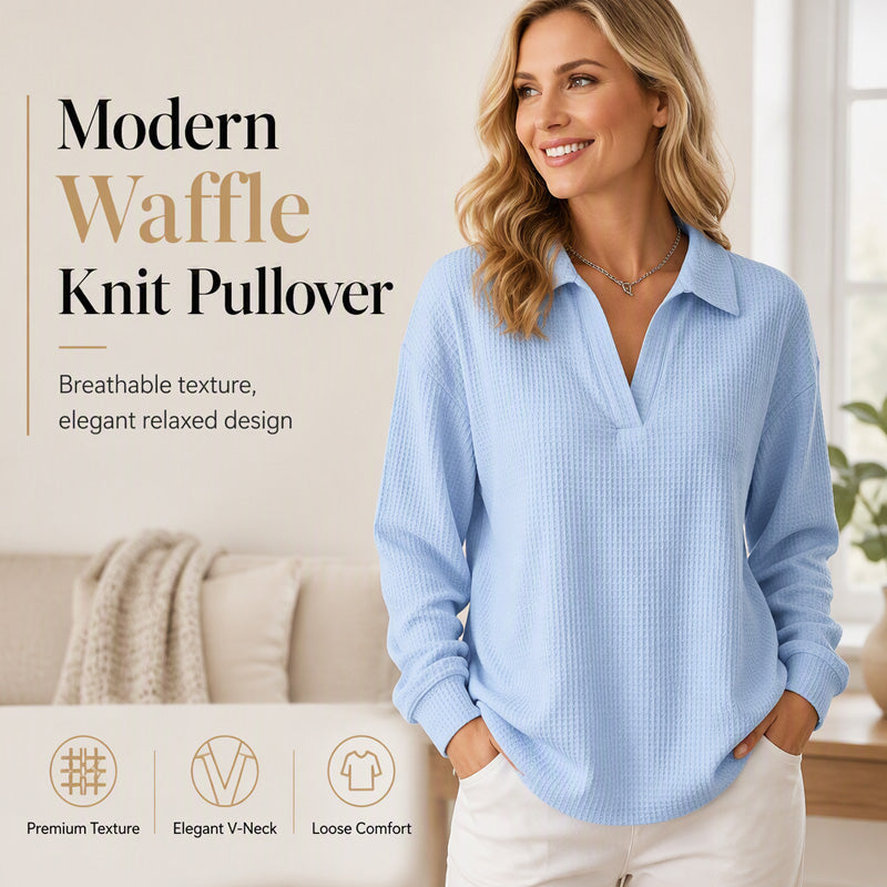 Women's Knit V-Neck Long Sleeve Top