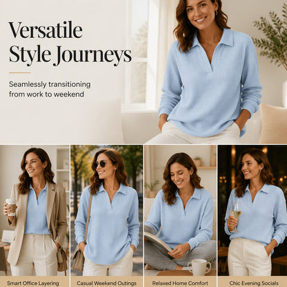 Women's Knit V-Neck Long Sleeve Top