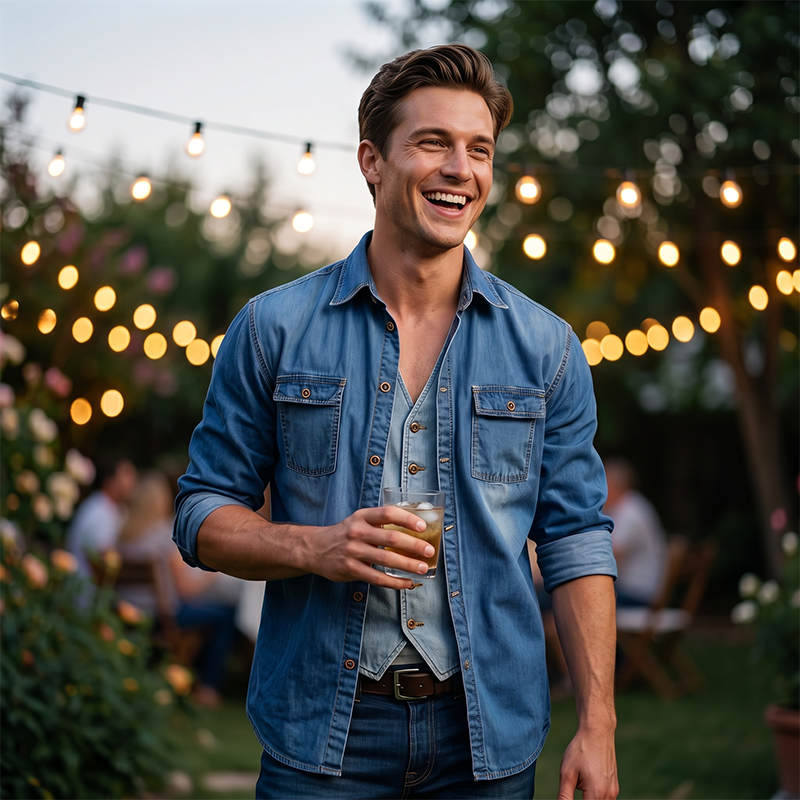 Men's Denim Long Sleeve Shirt Casual Button Down Cardigan