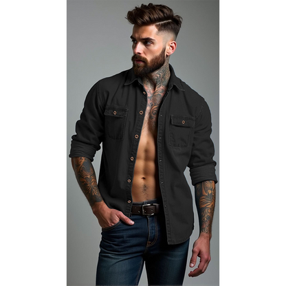 Men's Denim Long Sleeve Shirt Casual Button Down Cardigan